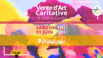 Affiche visuel de la vente d'art caritative aux enchères avec les horaires, le lieu, les logos des deux associations et du Wattignies, toutes les informations "essentielles".
